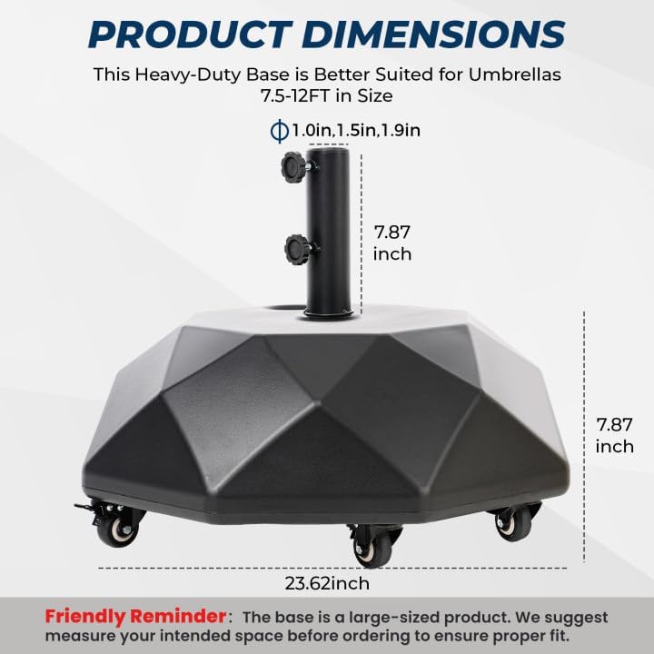 HOMSHADE H16 Patio Umbrella Stand Base with 5 Wheels - 127lbs Heavy Duty Rolling Weights Outdoor Market Umbrella Base, Refillable High-Density HDPE Materia Weights Stand for Outside Patio