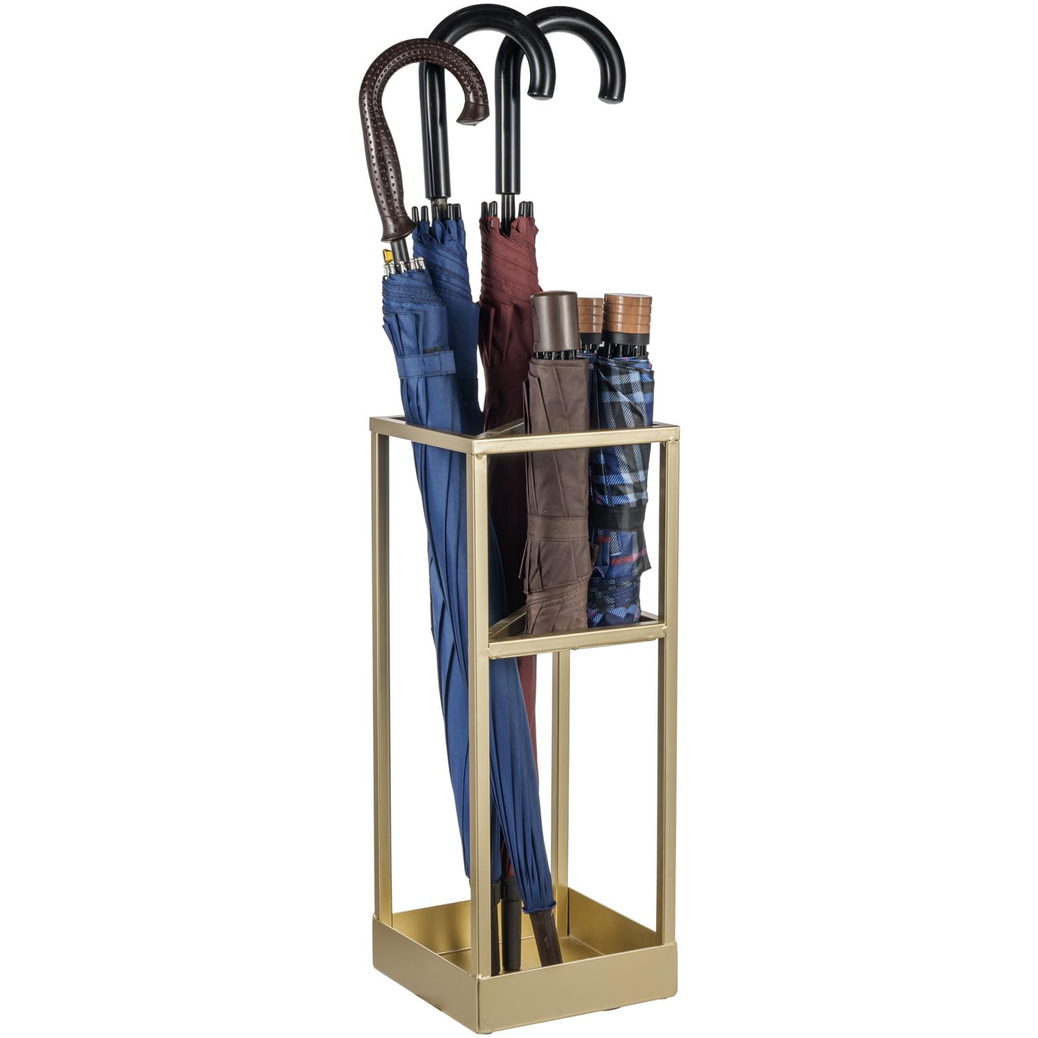 MyGift Umbrella Stand,Umbrella Holder for Entryway,20 Inch Tall Modern Metal Geometric Freestanding Umbrella Rack or Cane Holder with Shelf for Small Umbrellas and Bottom Drip Tray (Black)