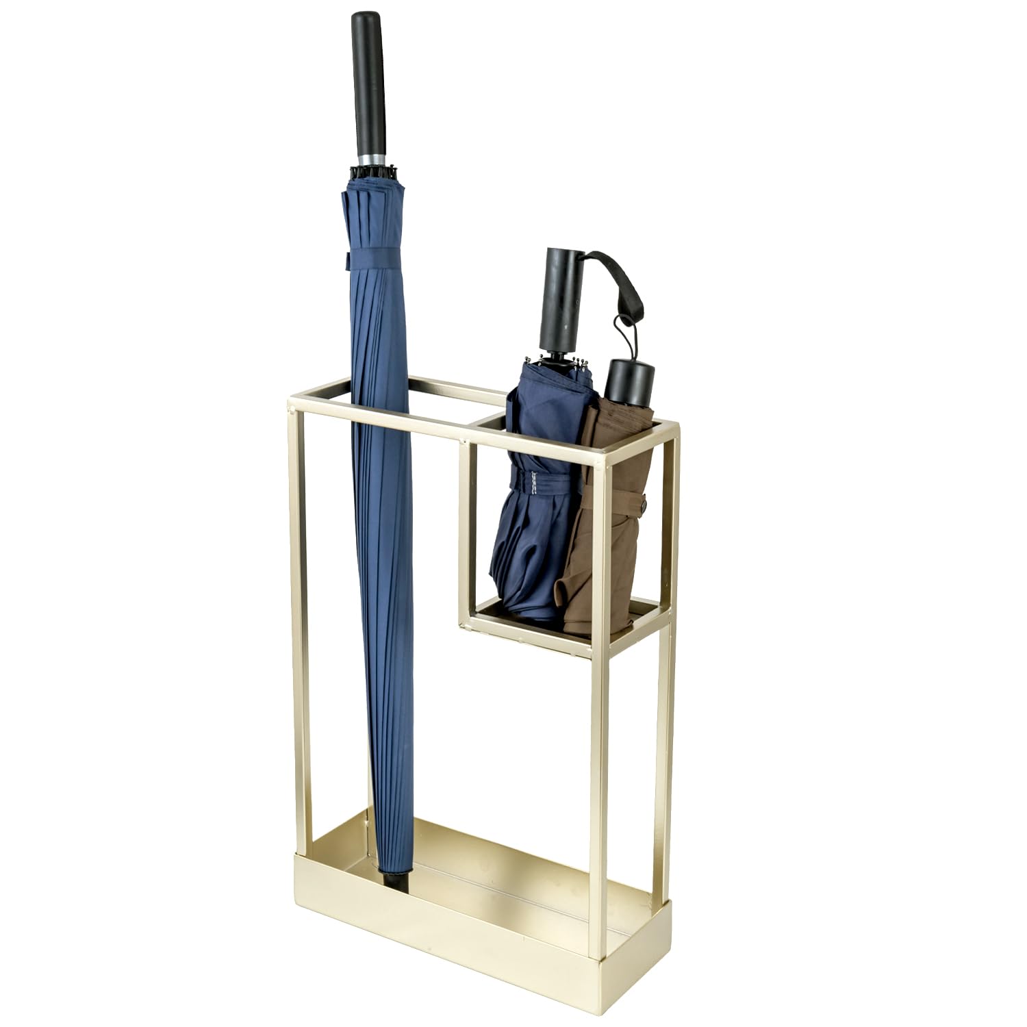 MyGift Umbrella Stand,Umbrella Holder for Entryway,20 Inch Tall Modern Metal Geometric Freestanding Umbrella Rack or Cane Holder with Shelf for Small Umbrellas and Bottom Drip Tray (Black)