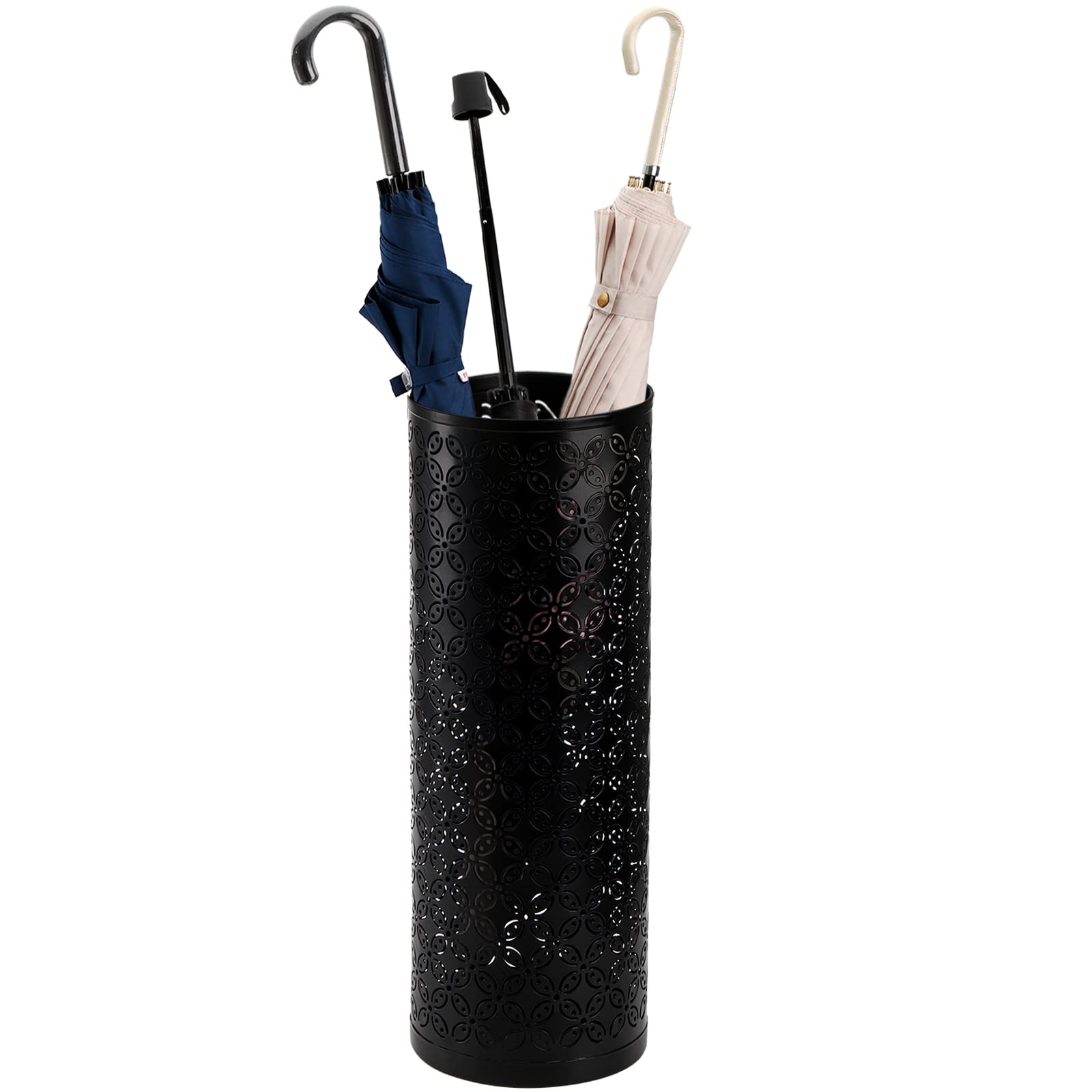 Hacaroa Metal Round Umbrella Stand Rack, Free Standing Umbrella Holder Bin, Canes Walking Sticks Holder for Entryway, Home, Office, Black