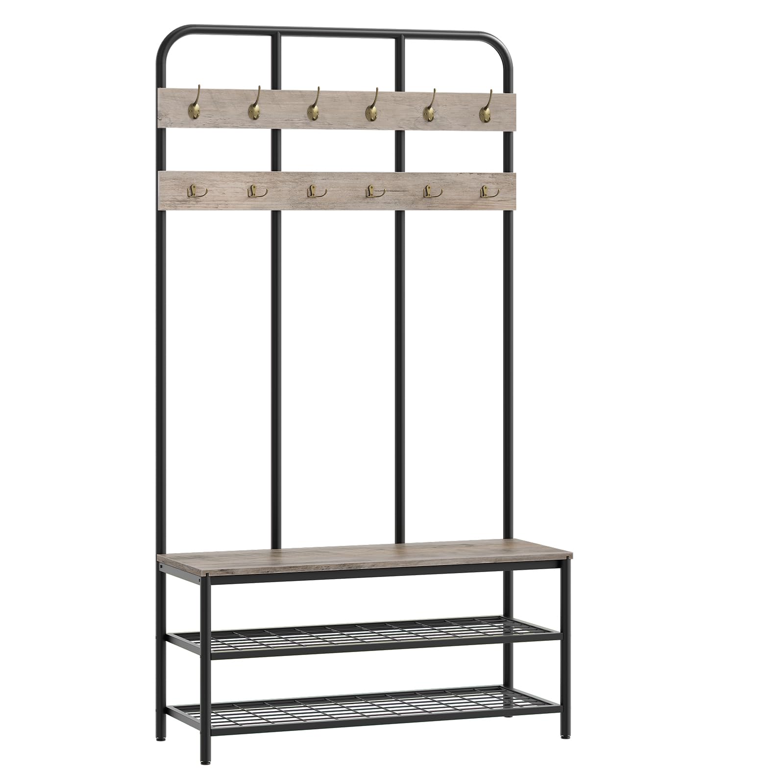 HOOBRO Hall Tree with Bench, Entryway Bench with Coat Rack, Mud Room Rack with 12 Double Hooks and Shoe Storage, Coat Tree, Shoe Rack Organizer, for Foyer, Front Door, Rustic Brown BF05MT01