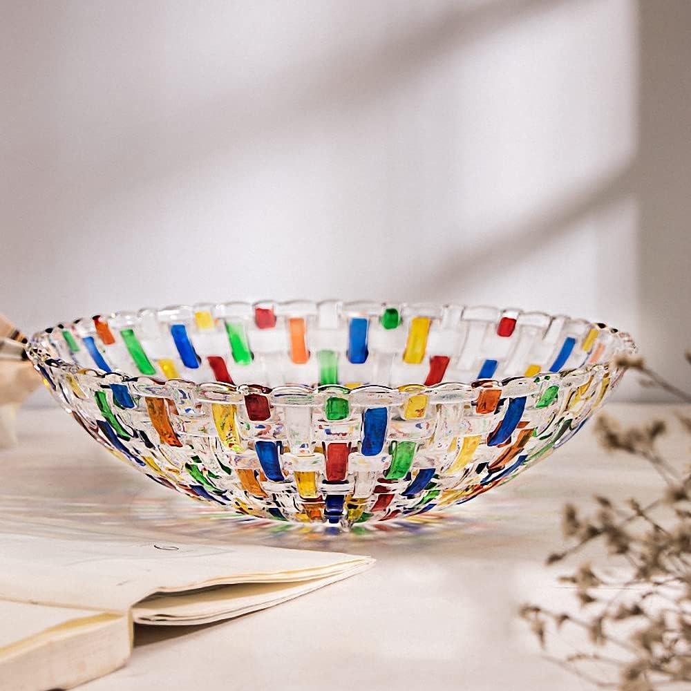 MAGCOLOR Hand Painted Colorful Woven Glass Crystal Salad & Fruit Bowl Decoration,Centerpiece For Home,Office,Wedding Decor, Fruit, Snack, Dessert, Server