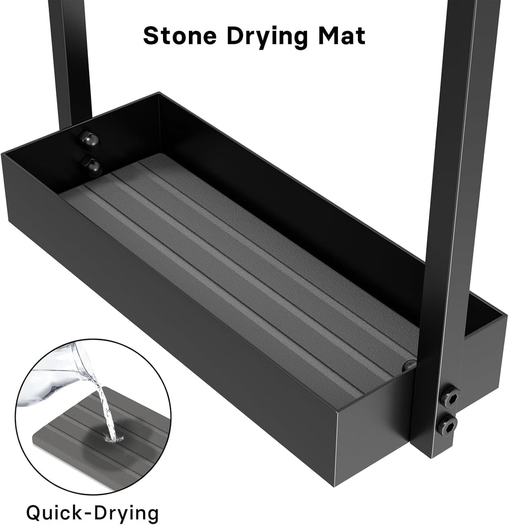 Umbrella Stand with Drying Stone, Steel Umbrella Holder Rack, Organizer for Entryway, Mudrooms, Office, Black