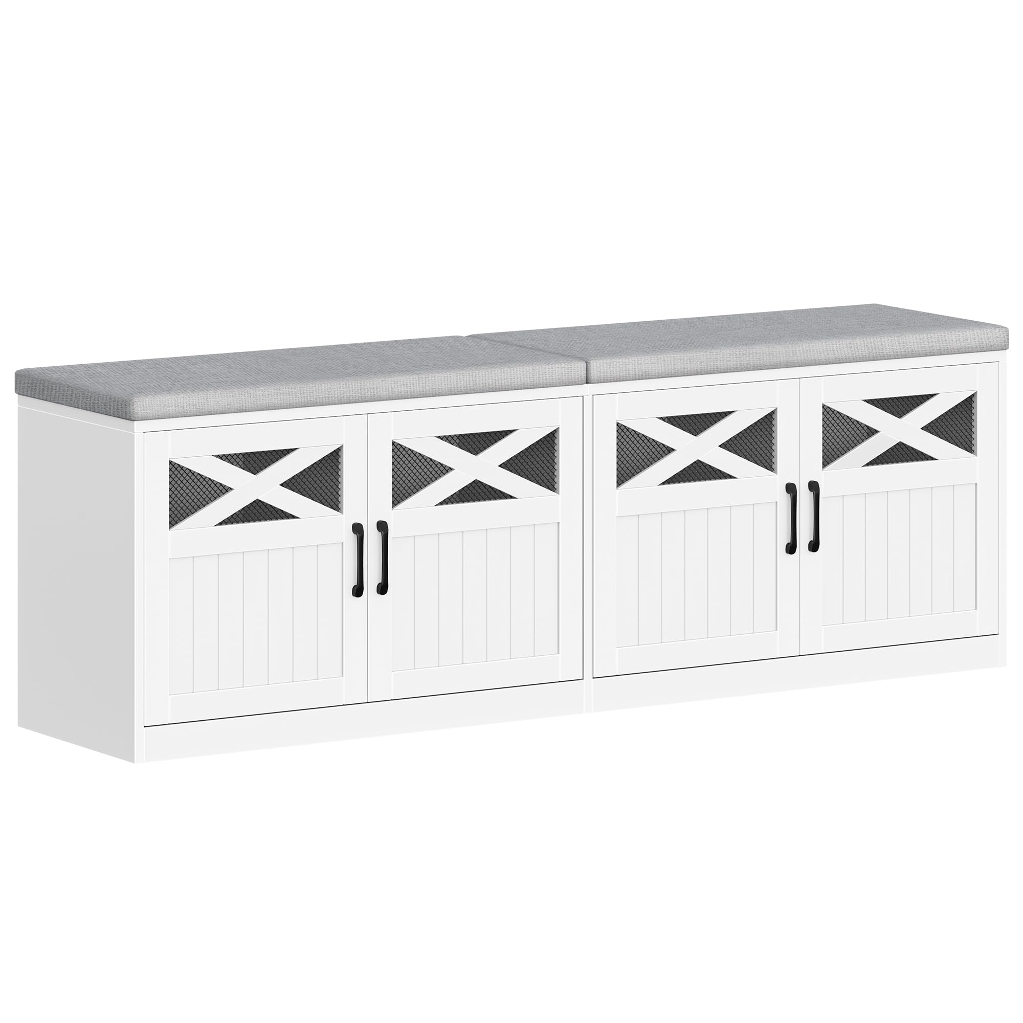 Hzuaneri 2 Tier Shoe Storage Bench with Doors, 47.2" Farmhouse Shoe Bench with Padded Cushion, 12 Pairs of Bed End Bench, Entryway Bench with Storage for Bedroom, Living Room, Rustic White SB61214KA