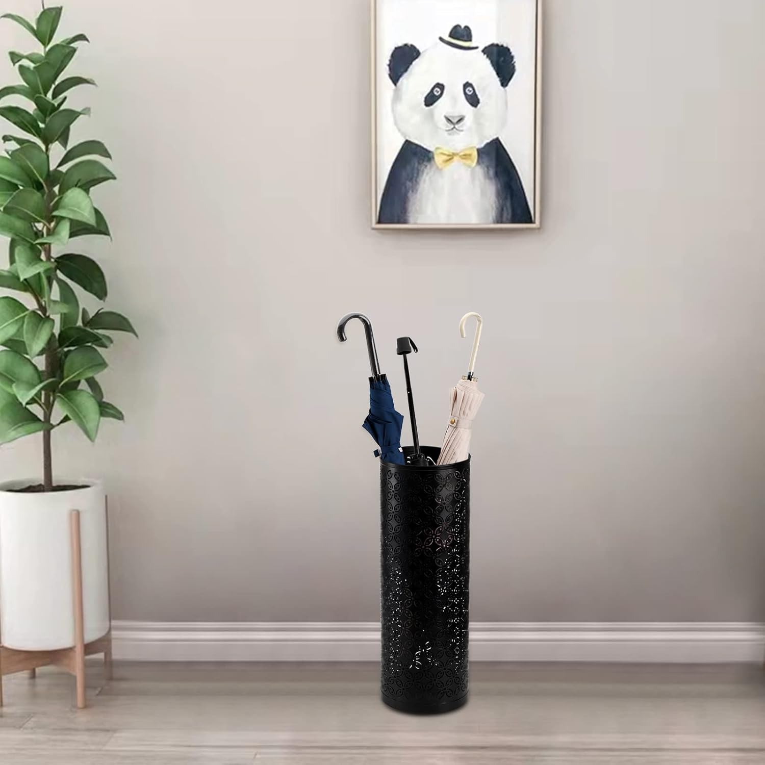 Hacaroa Metal Round Umbrella Stand Rack, Free Standing Umbrella Holder Bin, Canes Walking Sticks Holder for Entryway, Home, Office, Black