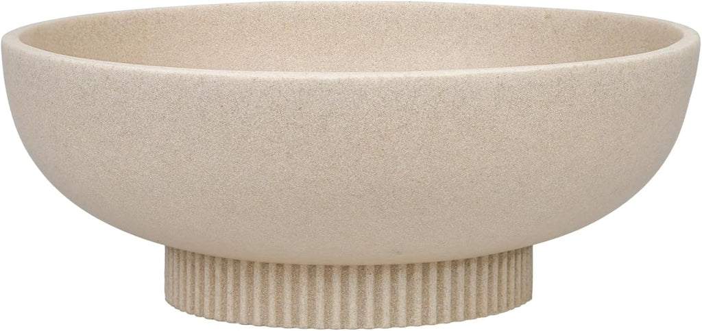 Deobath Large Resin Pedestal Decorative Bowl - Modern Handicraft Bowls for Home Decor - Fruit Bowl for Kitchen Counter - Key Bowl for Entryway Table,Artificial Stone Beige