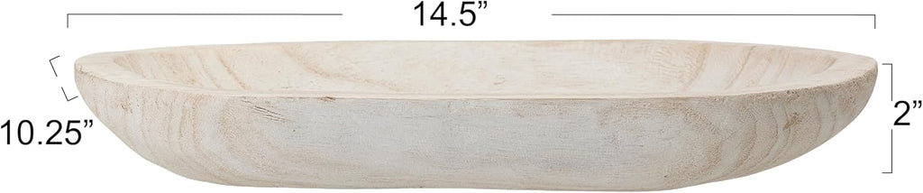 Bloomingville Hand-Carved Paulownia Wood Bowl with Whitewashed Finish
