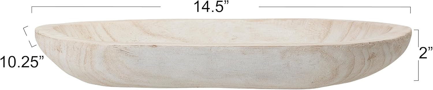 Bloomingville Hand-Carved Paulownia Wood Bowl with Whitewashed Finish