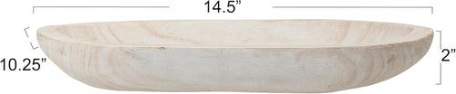 Bloomingville Hand-Carved Paulownia Wood Bowl with Whitewashed Finish