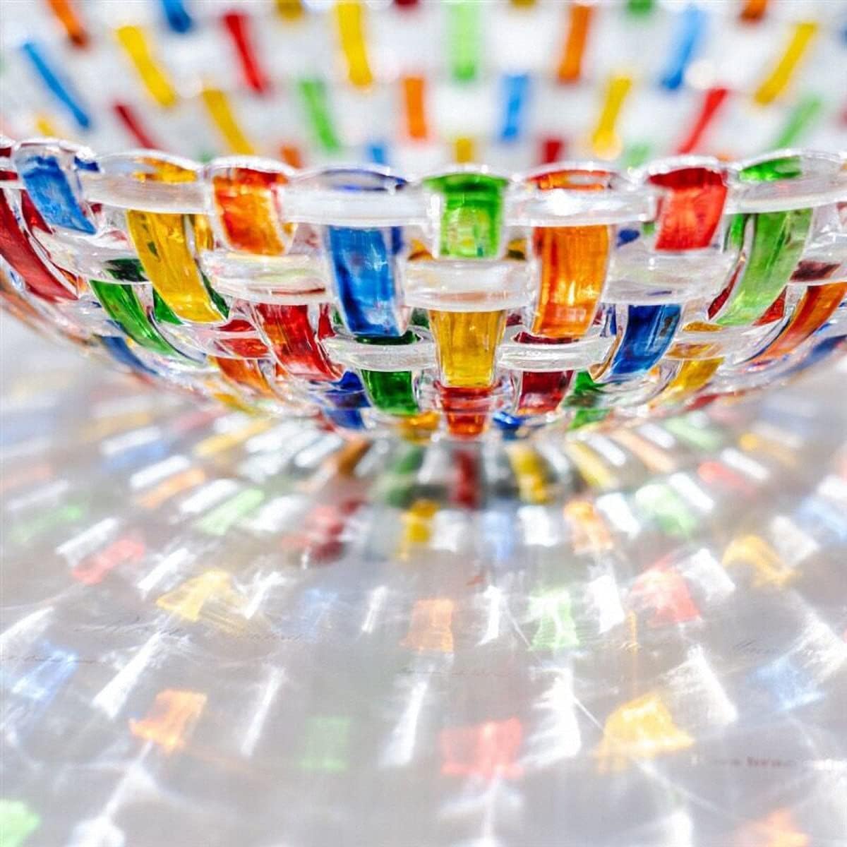 MAGCOLOR Hand Painted Colorful Woven Glass Crystal Salad & Fruit Bowl Decoration,Centerpiece For Home,Office,Wedding Decor, Fruit, Snack, Dessert, Server