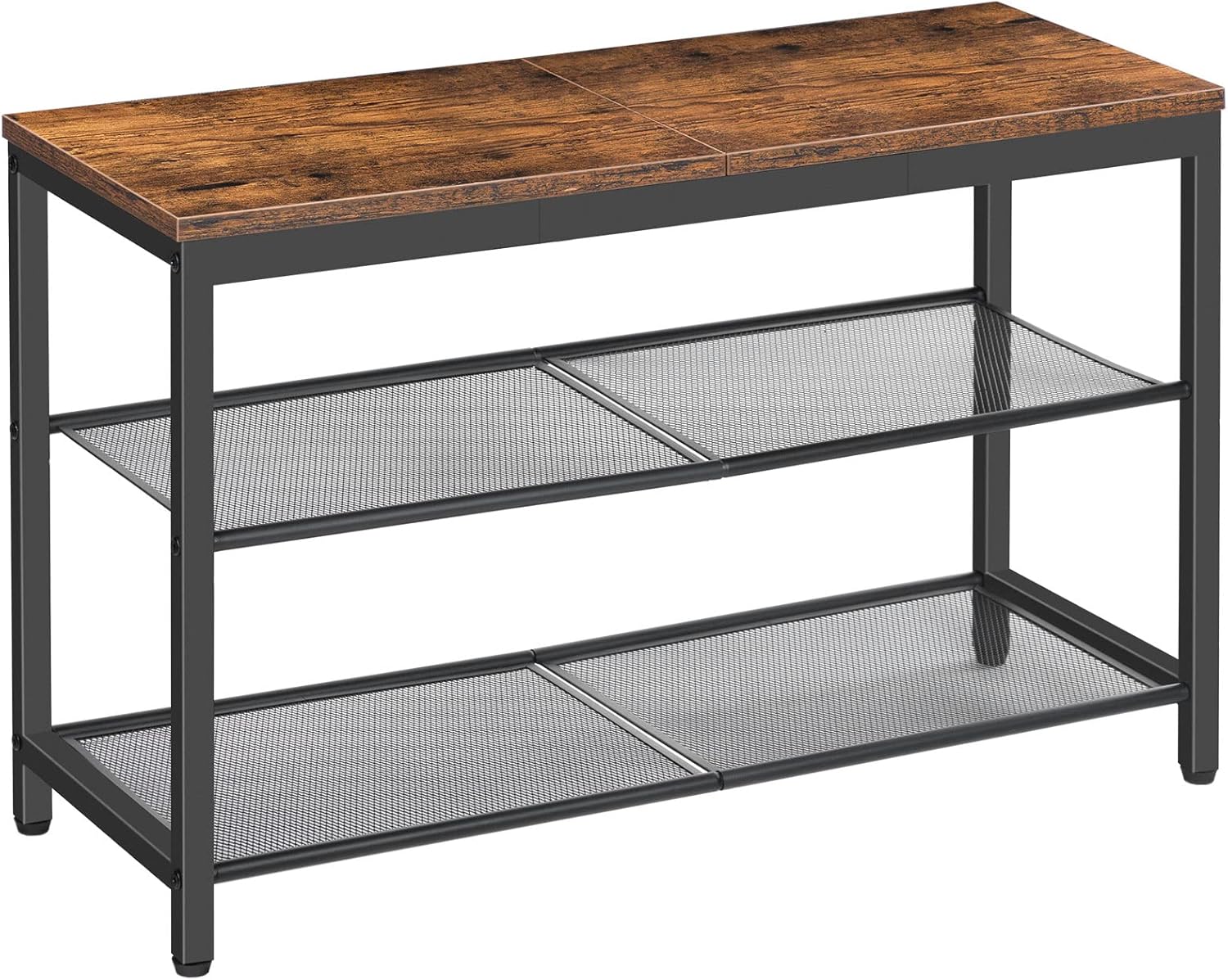 HOOBRO Shoe Bench, 3-Tier Shoe Rack, Industrial Shoe Organizer Storage Bench, 29.5 inches Entry Bench with Mesh Shelves, for Entryway, Living Room, Hallway, Easy Assembly, Rustic Brown BF75HX01