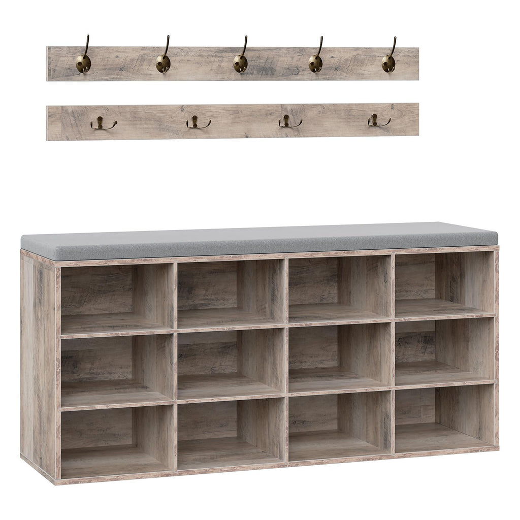 HOOBRO Shoe Storage Bench with Cushion, 39.4" L Entryway Bench with 12 Cubbies, Entryway Hall Tree with Storage, Shoe Cabinet with Coat Rack for Bedroom, Hallway, Holds up to 330 lb, BF112HX01G1