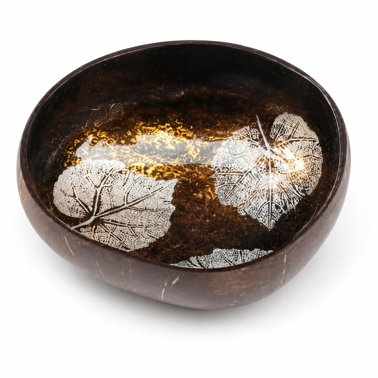 ChezMax Natural Coconut Bowl with Mother of Pearl Inlays - Key Bowl & Fruit Snack Holder (Blue-Gold)