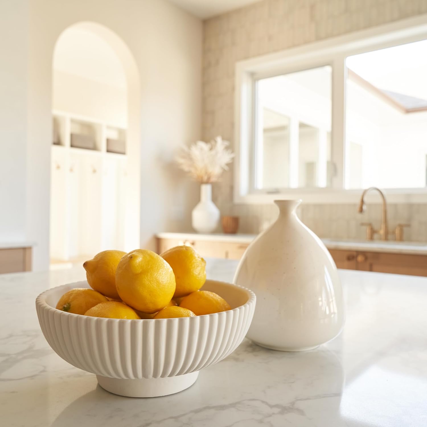 Decorative Concrete Fruit Bowl For Kitchen Counter Or Table Decor – Premium Quality Large Key Bowl Elevates Your Modern/Farmhouse Home Decoration, Showcasing Fruit or Seasonal Centerpieces in Style