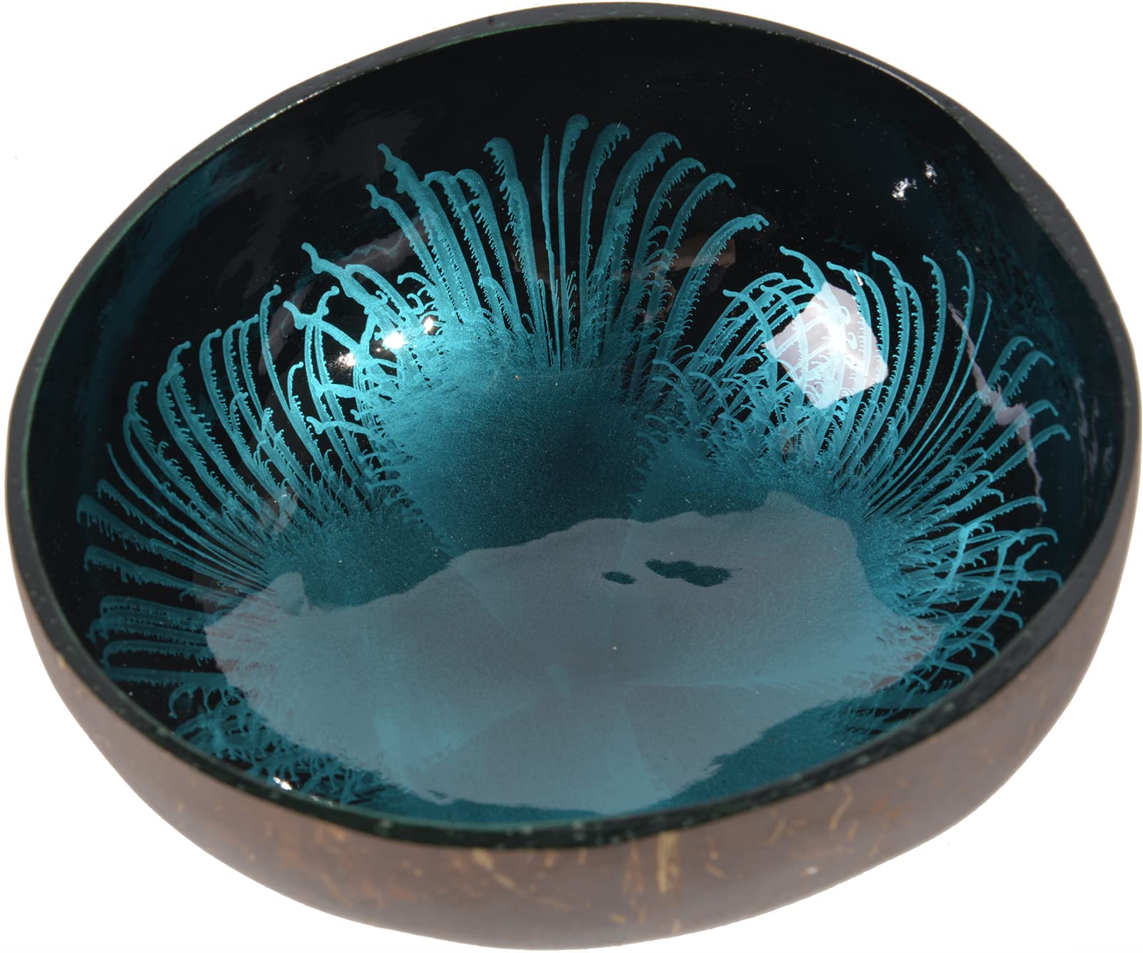 ChezMax Natural Coconut Bowl with Mother of Pearl Inlays - Key Bowl & Fruit Snack Holder (Blue-Gold)