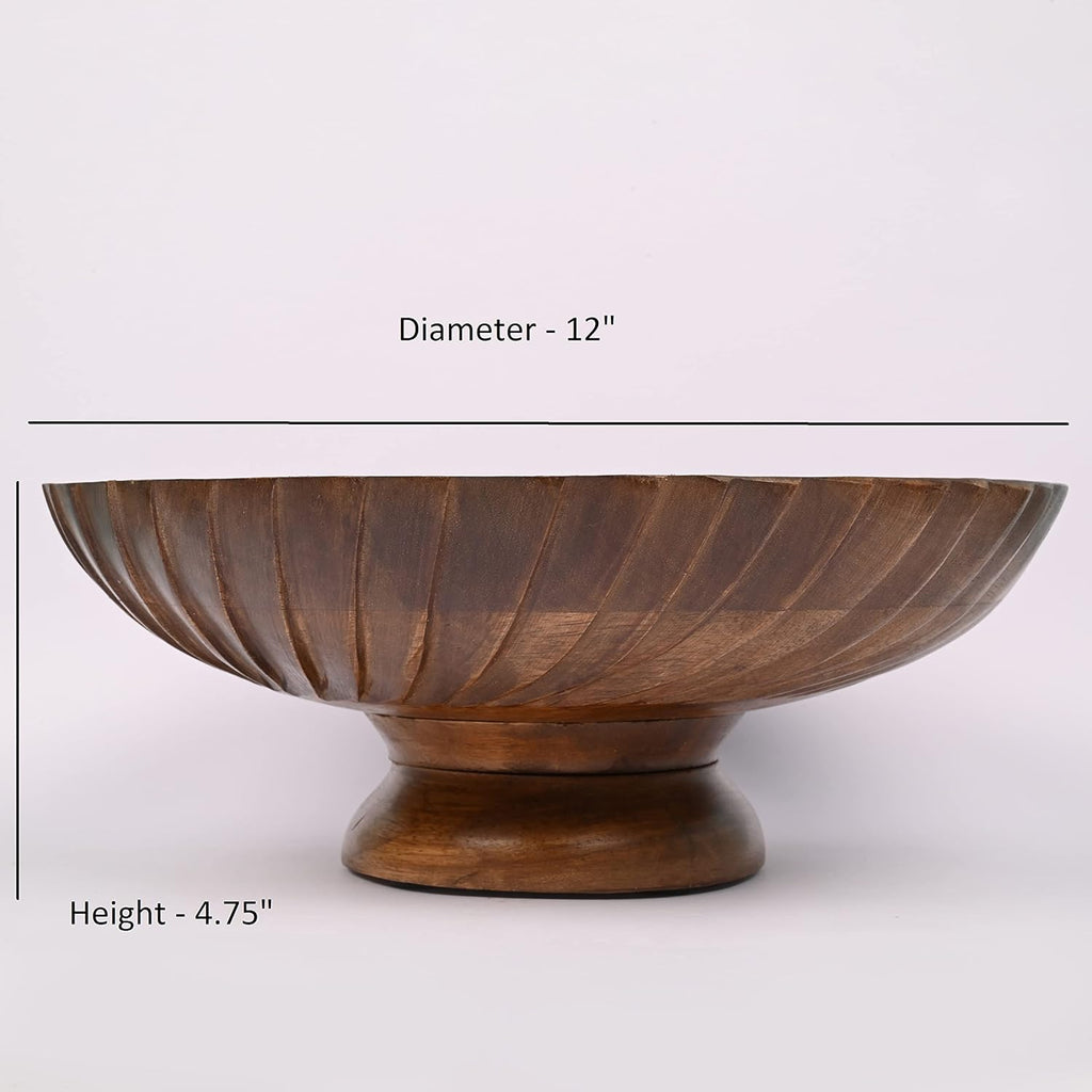 EDHAS Mango Wood Decorative Wooden Bowl Hand Carved Home Decor for Dining Table Center, Living Room, Kitchen Décor (12" x 12' x 4.75")