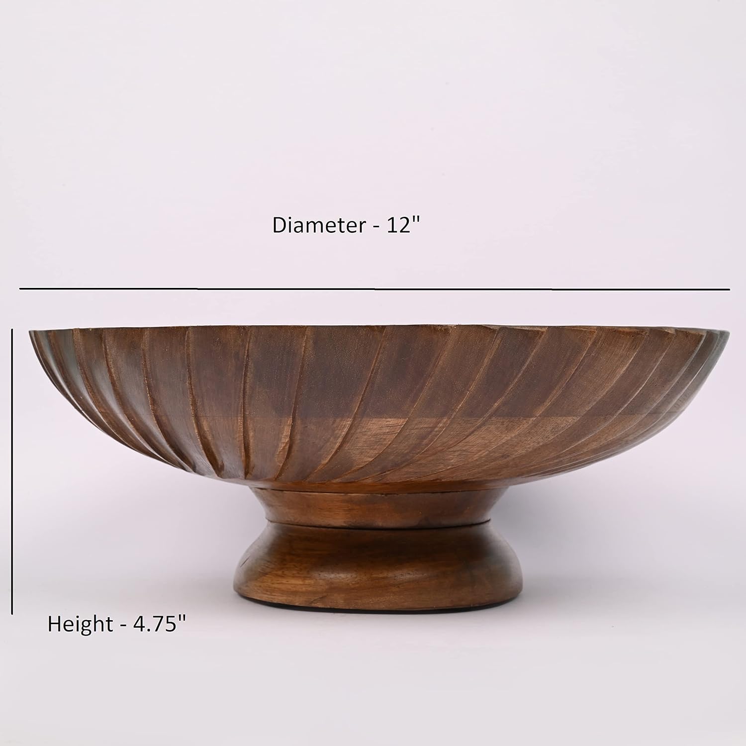 EDHAS Mango Wood Decorative Wooden Bowl Hand Carved Home Decor for Dining Table Center, Living Room, Kitchen Décor (12" x 12' x 4.75")