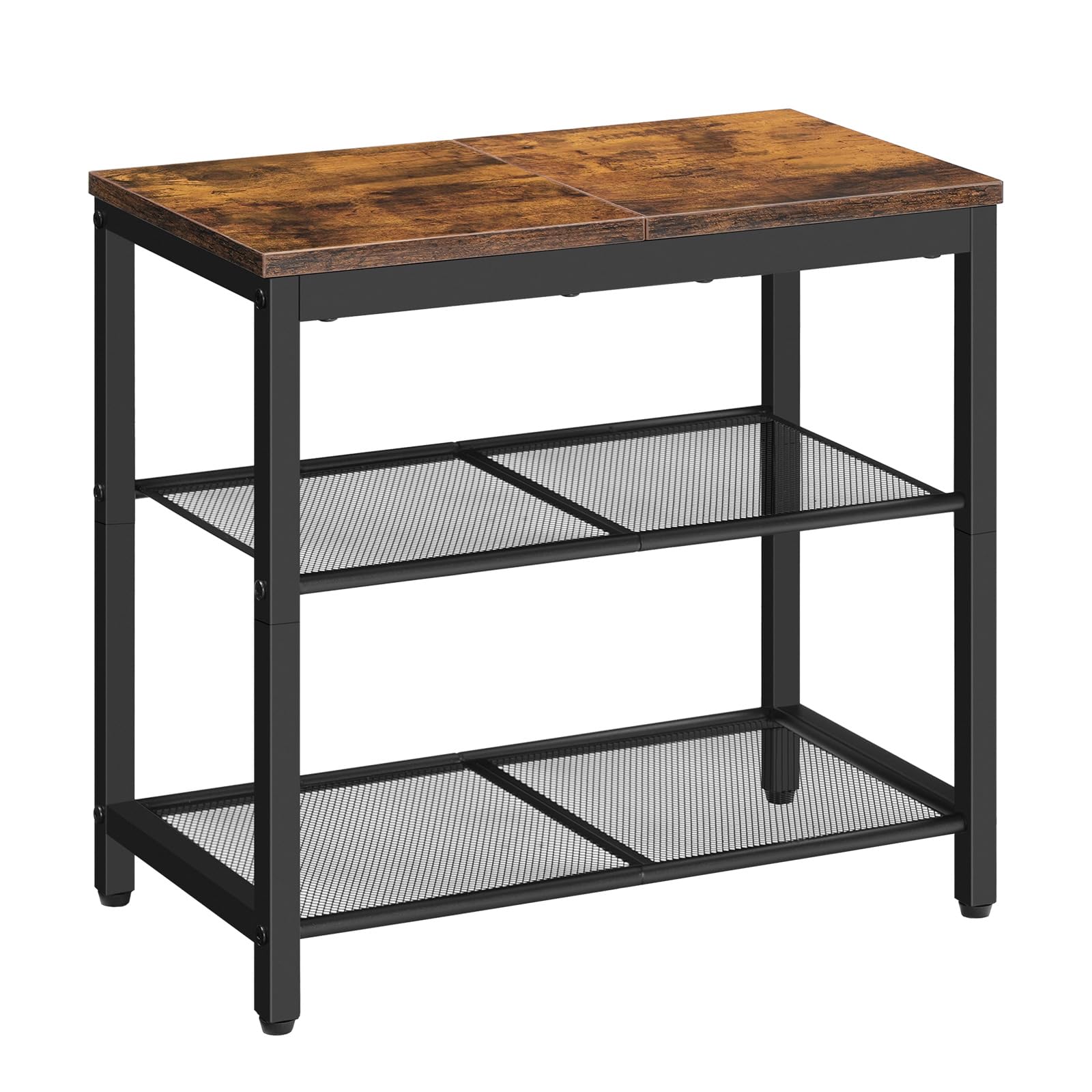 HOOBRO Shoe Bench, 3-Tier Shoe Rack, Industrial Shoe Organizer Storage Bench, 29.5 inches Entry Bench with Mesh Shelves, for Entryway, Living Room, Hallway, Easy Assembly, Rustic Brown BF75HX01
