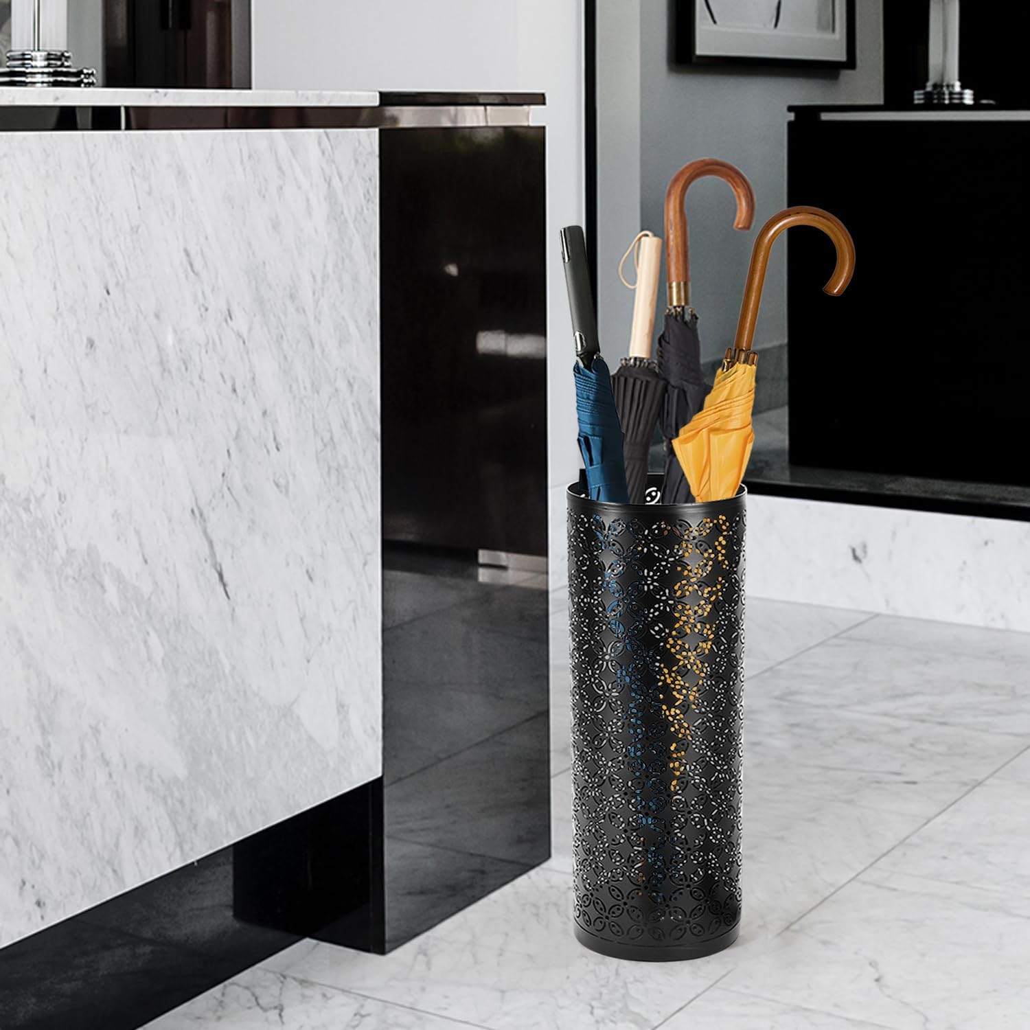 Metal Round Umbrella Stand Rack,Free Standing Umbrella Holder Bin, Canes Walking Sticks Holder for Entryway, Home, Office (Round)