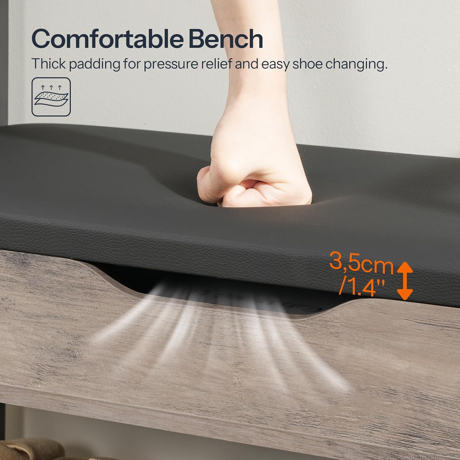 HOOBRO Hall Tree with Bench, Shoe and Coat Rack for Entryway, Coat Rack with Bench, Flip Top Storage Box, PU Cushioned Seat, Non-Woven Fabric Drawer, for Entrance, Greige and Black BG110MT01