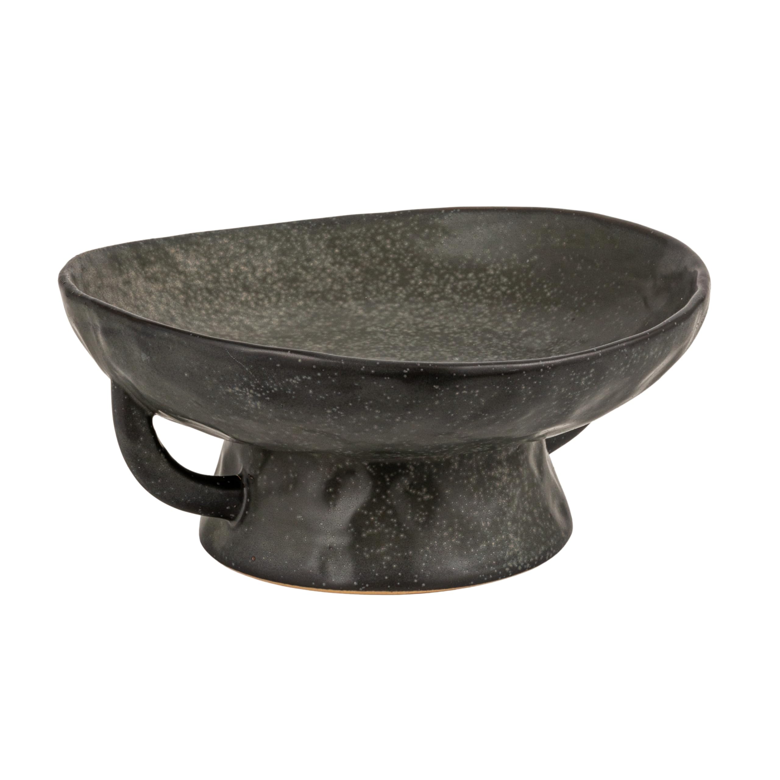 Creative Co-Op Stoneware Bowl with Handle and Base, Black Reactive Glaze