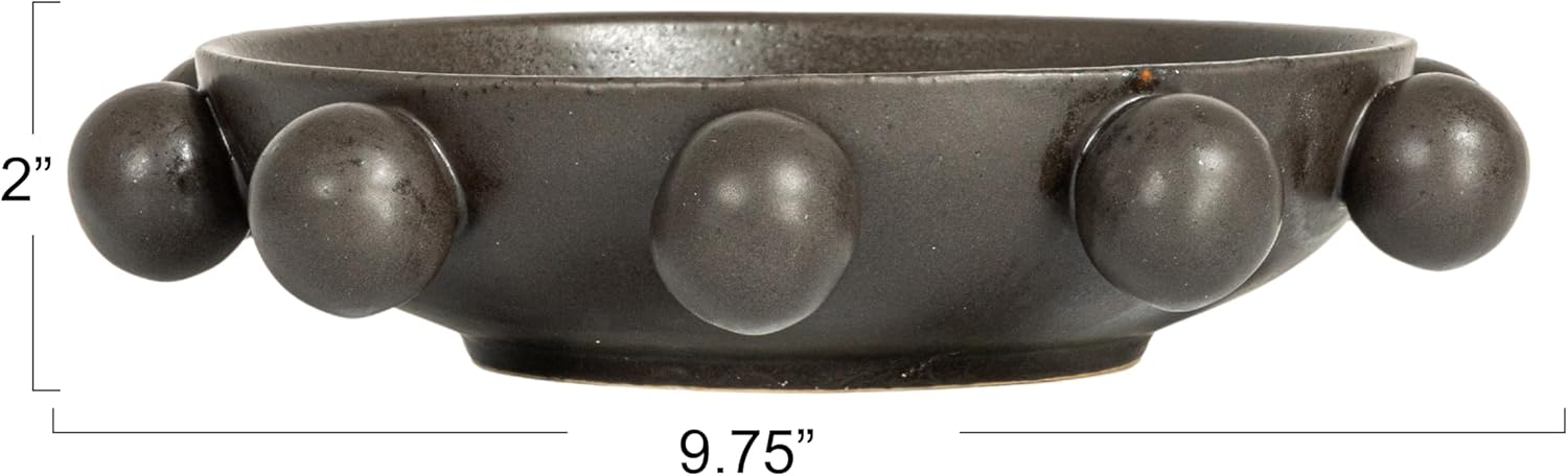 Bloomingville 9.75 Inches Stoneware Bowl with Orbs and Reactive Glaze, Black