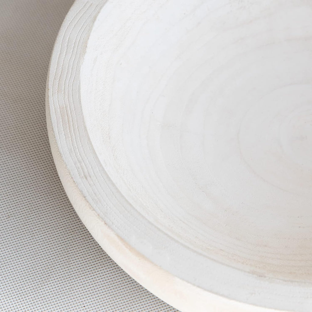 COLLECTIVE HOME - Paulownia Wood Hand Carved Tray, Fruit Snack Holder, Decorative Bowl, Rustic Home Decor Accessories for Coffee Table, Living Room, Wedding Centerpiece, 10" (washed white)