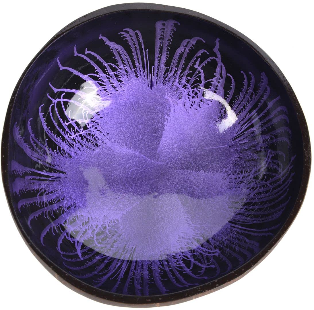 ChezMax Natural Coconut Bowl with Mother of Pearl Inlays - Key Bowl & Fruit Snack Holder (Blue-Gold)