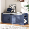 42.6" Storage Bench - Entryway Shoe Bench with Side Storage Shelves and 3 Doors, Multifunctional Entryway Bench with Lift Top Cushion, Shoe Storage Bench for Bedroom, Living Room, Blue