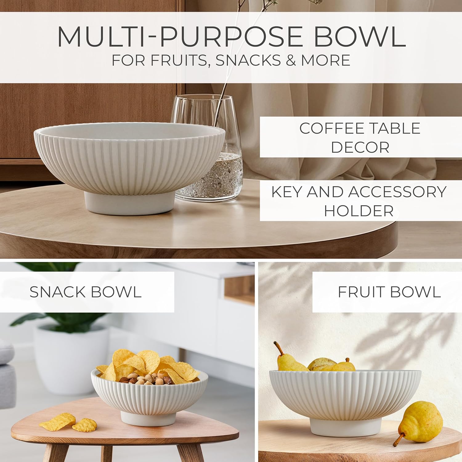 Decorative Concrete Fruit Bowl For Kitchen Counter Or Table Decor – Premium Quality Large Key Bowl Elevates Your Modern/Farmhouse Home Decoration, Showcasing Fruit or Seasonal Centerpieces in Style