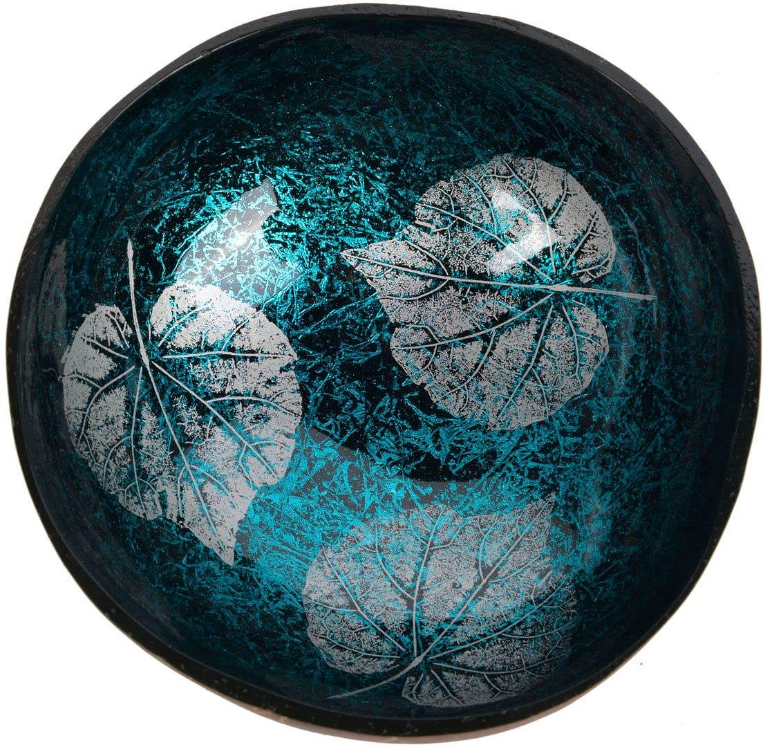 ChezMax Natural Coconut Bowl with Mother of Pearl Inlays - Key Bowl & Fruit Snack Holder (Blue-Gold)