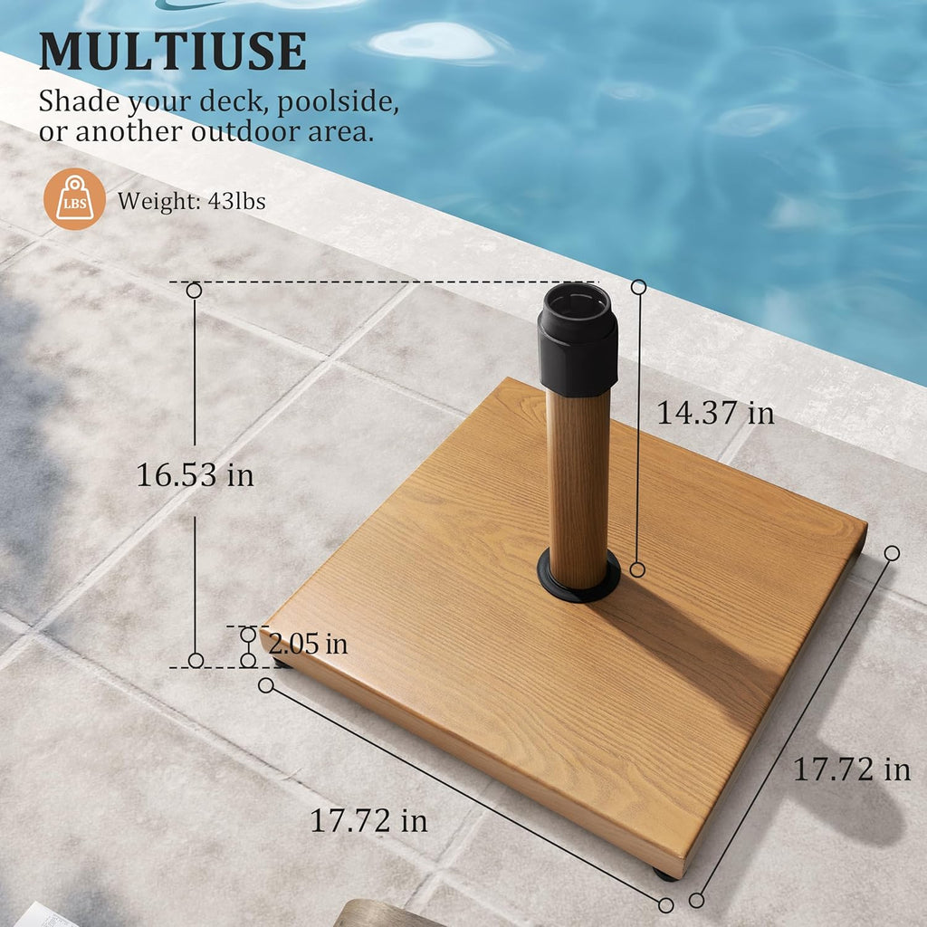 45lbs Patio Umbrella Base, Heavy Duty Fringe Umbrella Stand Pre-Filled Concrete, No Sand/Water Needed, Fits 6-12ft Market Umbrella, Wind-Resistant for Deck, Poolside, Balcony