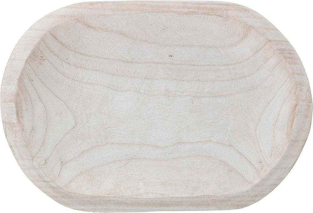 Bloomingville Hand-Carved Paulownia Wood Bowl with Whitewashed Finish